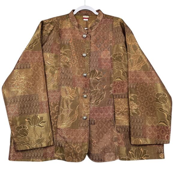 Tudor Court Haband Vintage Brown Tapestry Floral‎ Mandarin Collar Jacket 3X - Picture 1 of 7